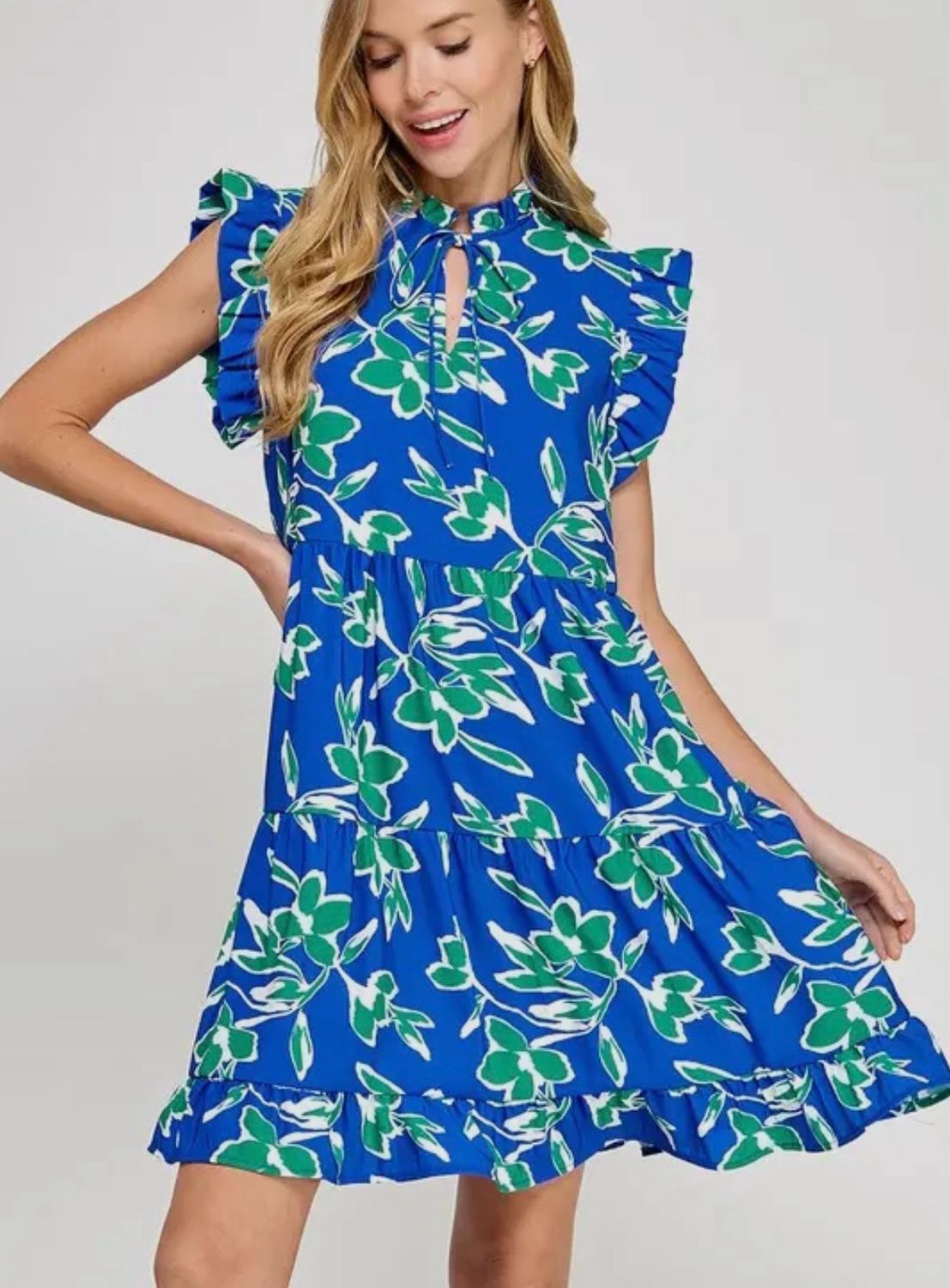 Blue and Green Floral Dress