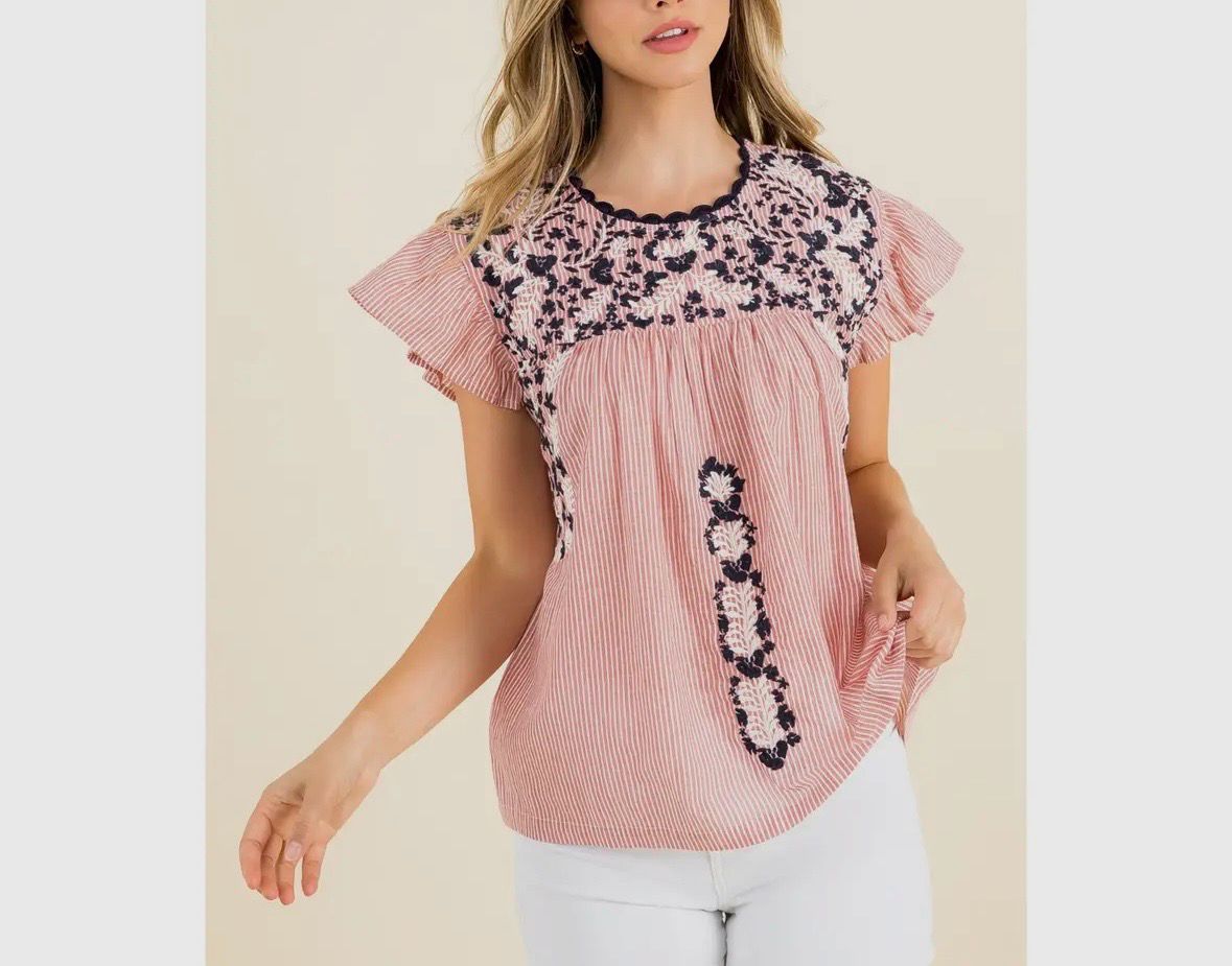 Red Embroidered Top