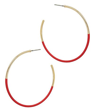 Gold and Red Hoop Earrings