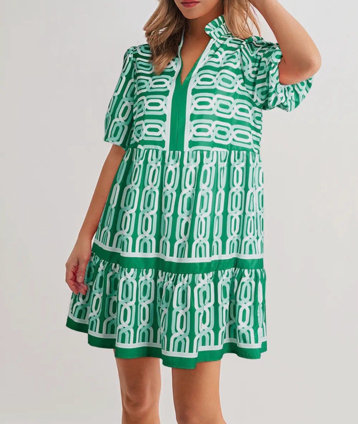 Green Bubble Sleeve Dress