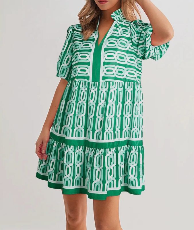 Green Bubble Sleeve Dress