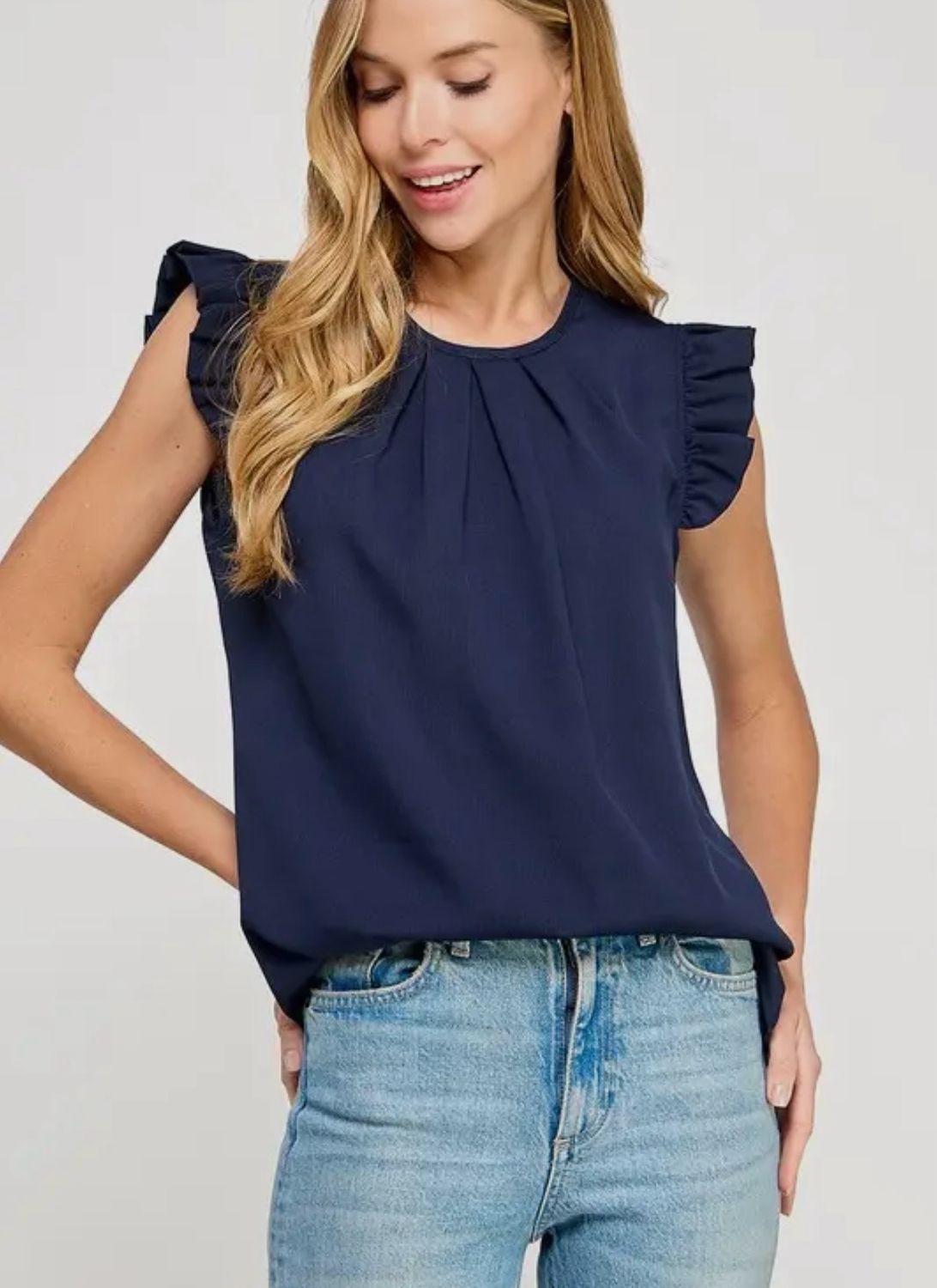Navy Ruffle Top