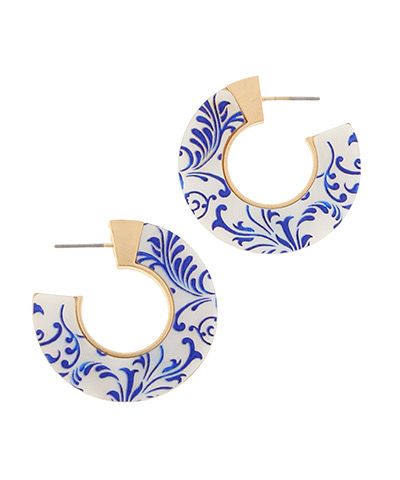 Navy and White Hoop Earrings
