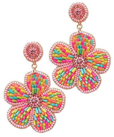 Large Flower Beaded Earrings