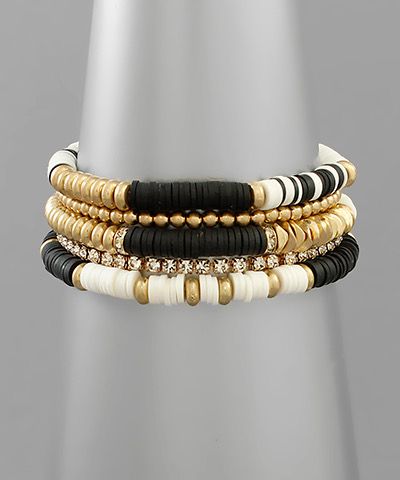 Black White and Gold Stack Bracelets
