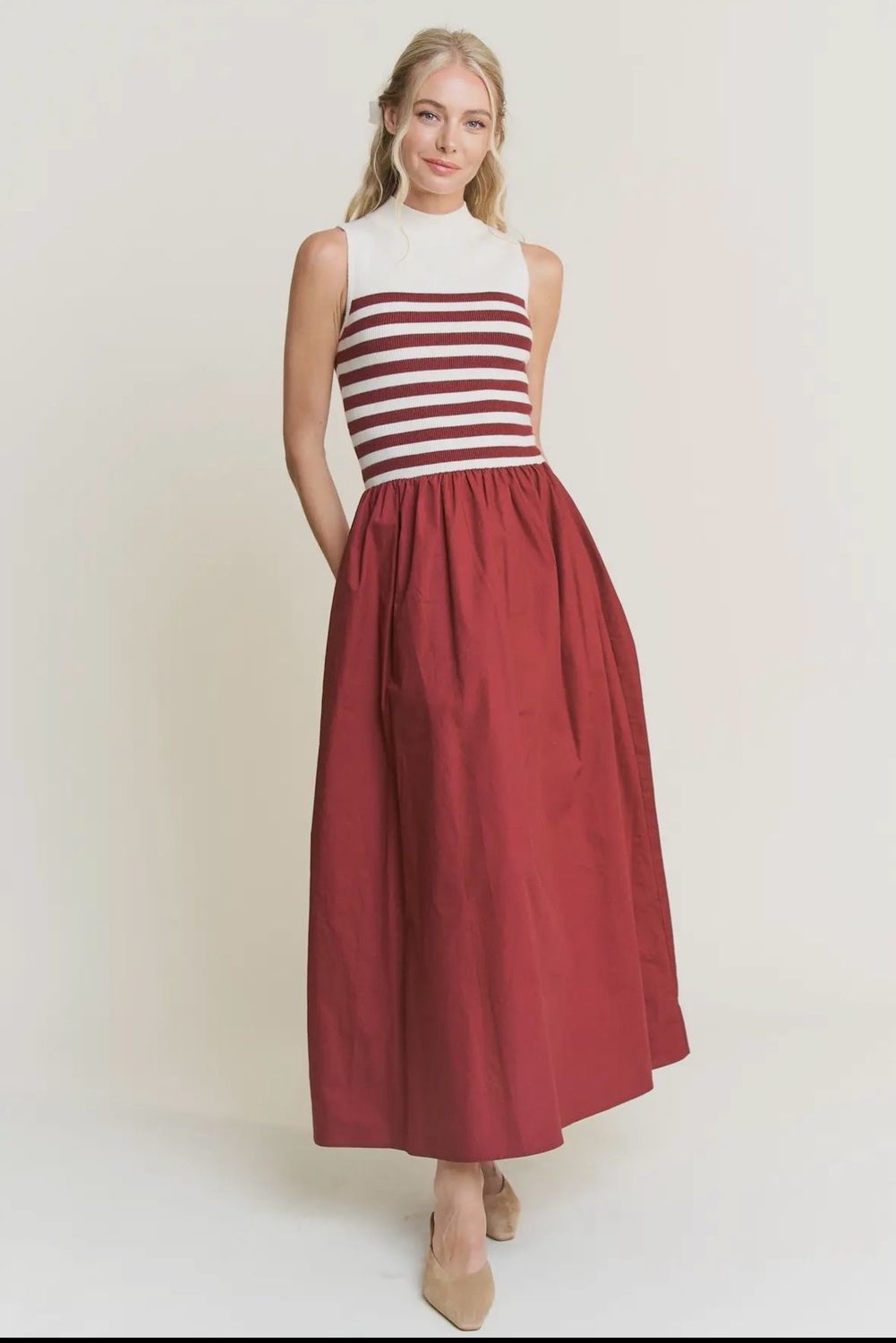 Maroon and White Dress