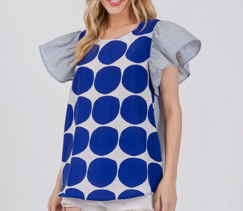 Blue Dot Ruffle Top