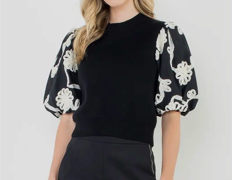 Black Puff Sleeve Sweater