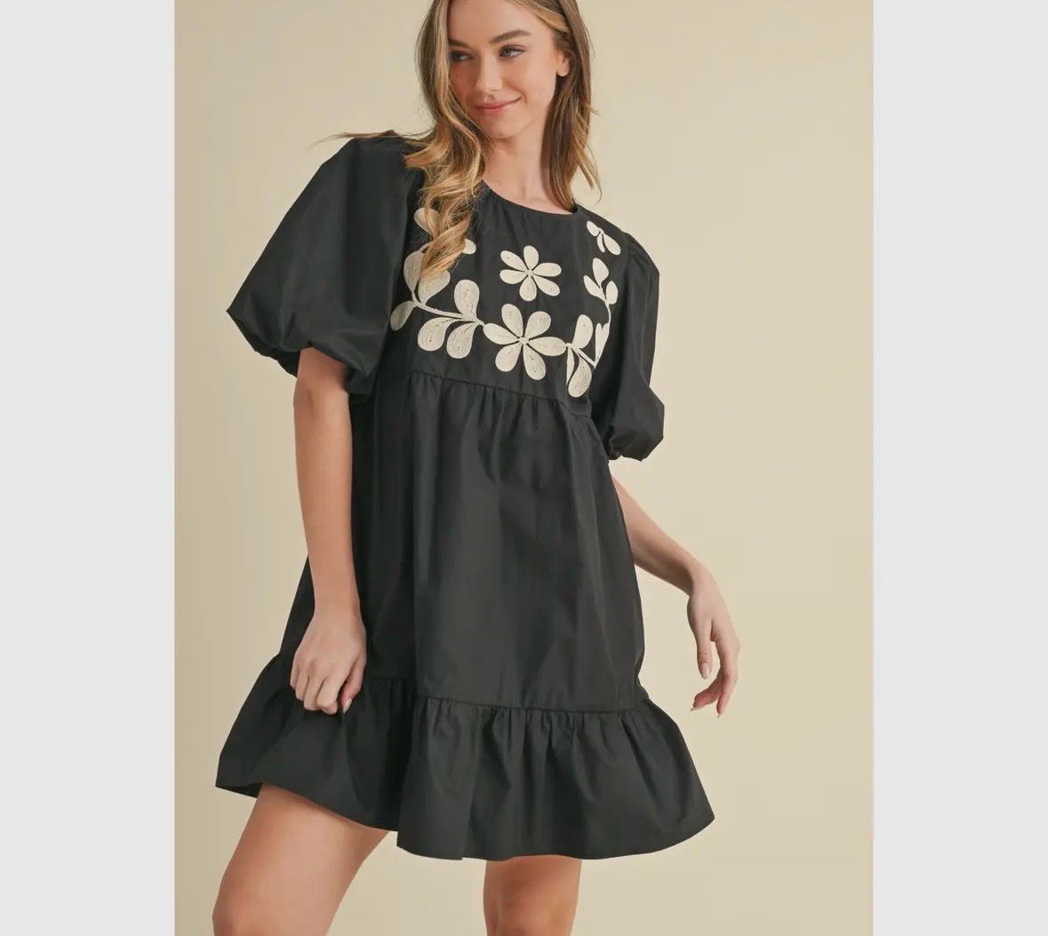 Black Dress With Embroidered Floral
