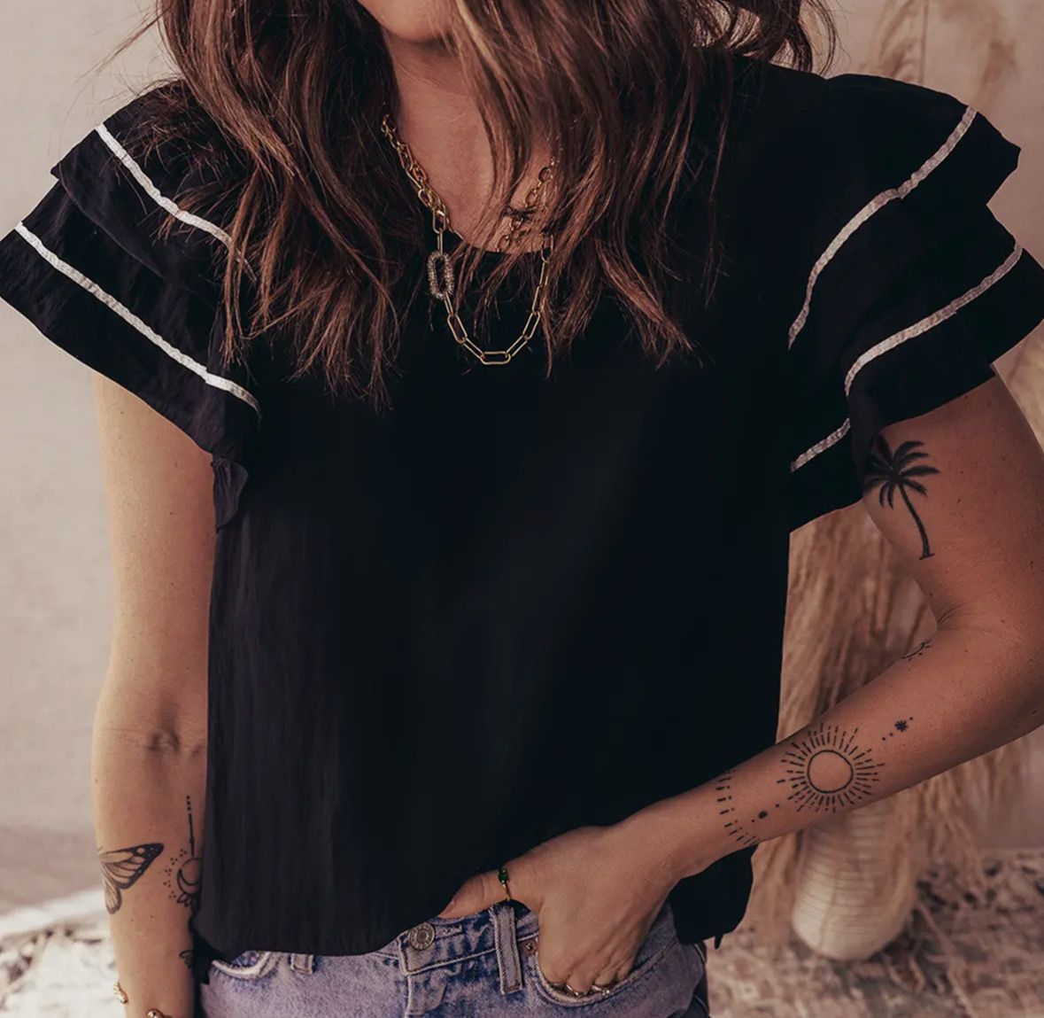 Black Ruffle Top