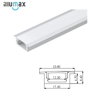 ULLTRALIGHT EXRS03 LINEAR RECESSED PROFILE EXTRUSION WITH DIFFUSER 2.0MTR CLEAR ANODISED