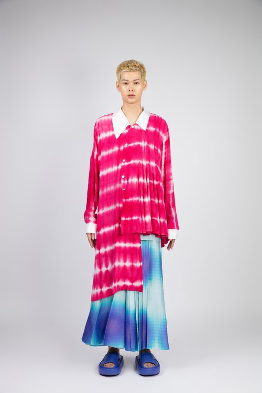 THE DAWN ASYMMETRIC PLEATS SHIRT （TIE DYED )