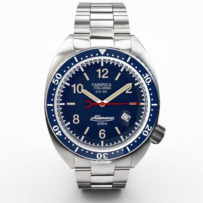 Allemano Men's '1973 SHARK' Blue Dial Stainless Steel Bracelet Automatic Watch SH-A-1973-P-B