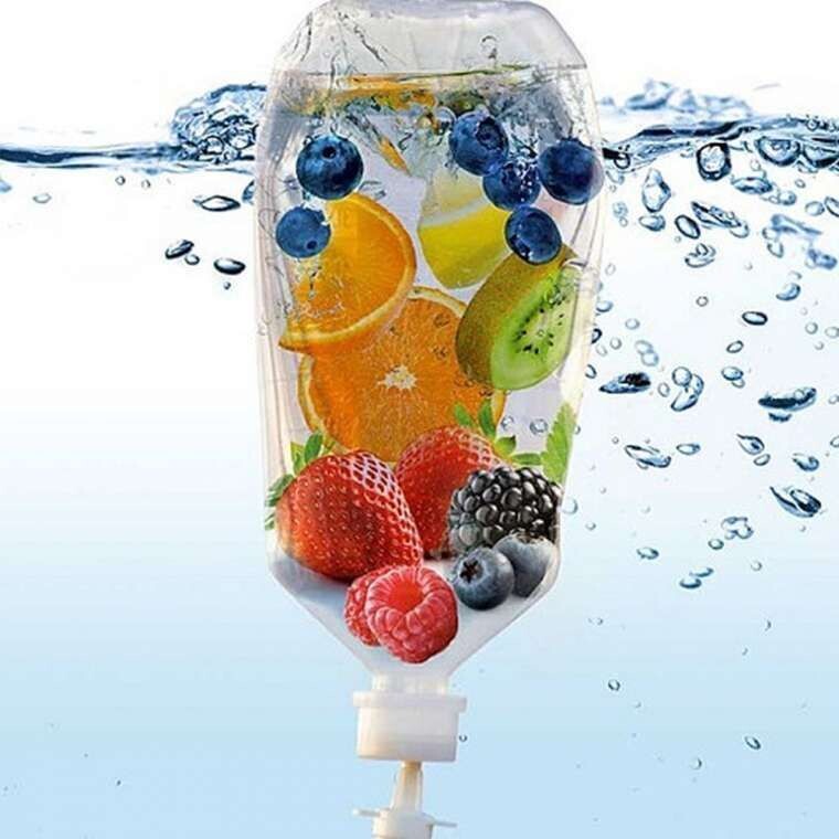 IV Vitamin Therapy Drip bag full of fruits from Vitality Vitamin Vials