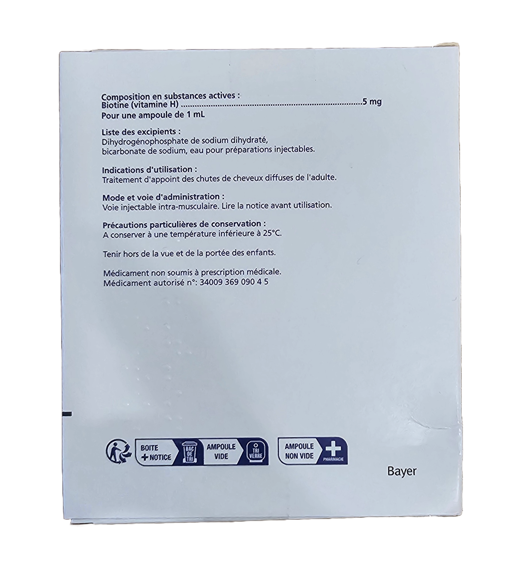 Biotin B7 Bayer 1ml 0.5% front of box from Vitality Vitamin Vials