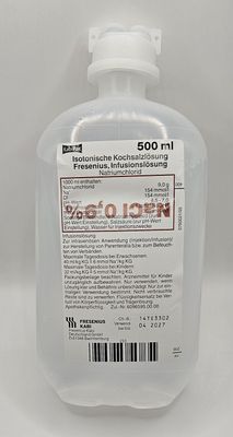 500ml Normal Saline Solution 0.9% NaCl IV drip bottle ready for use from Vitality Vitamin Vials