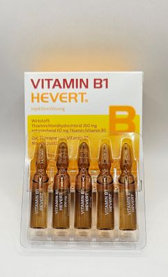 Vitamin B1 Thiamine 200mg 2ml (10 ampoules) Thiamine Vitamin B1 Thiamine box with five ampoules from Vitality Vitamin Vials