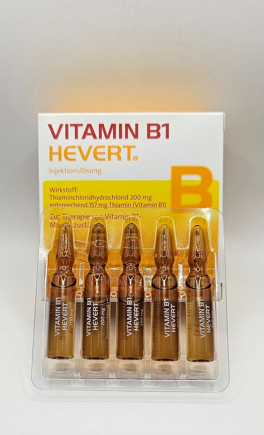 Thiamine Vitamin B1 Thiamine box with five ampoules from Vitality Vitamin Vials