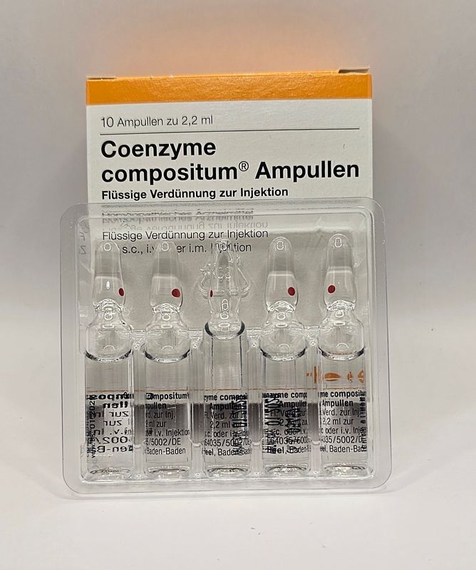 Co Enzyme Q10 CoQ10 box with five ampoules from Vitality Vitamin Vials