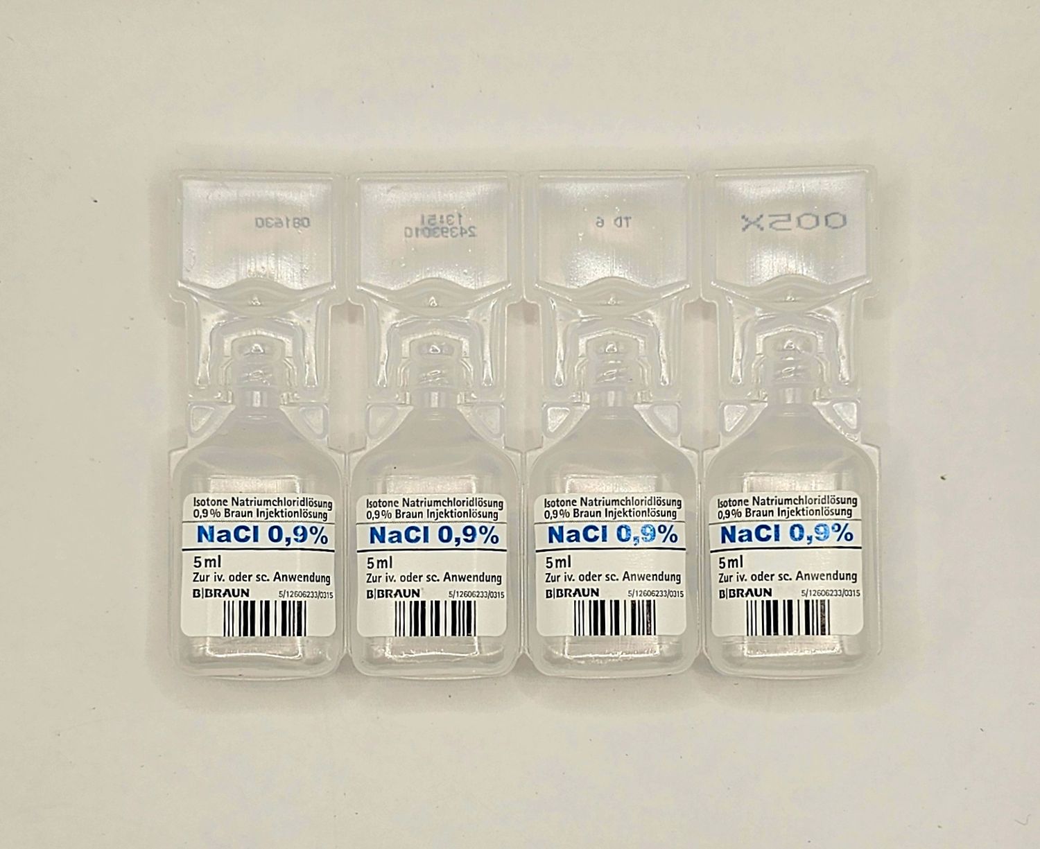Four Sodium Chloride Solution 0.9% 5ml plastic ampoules from Vitality Vitamin Vials