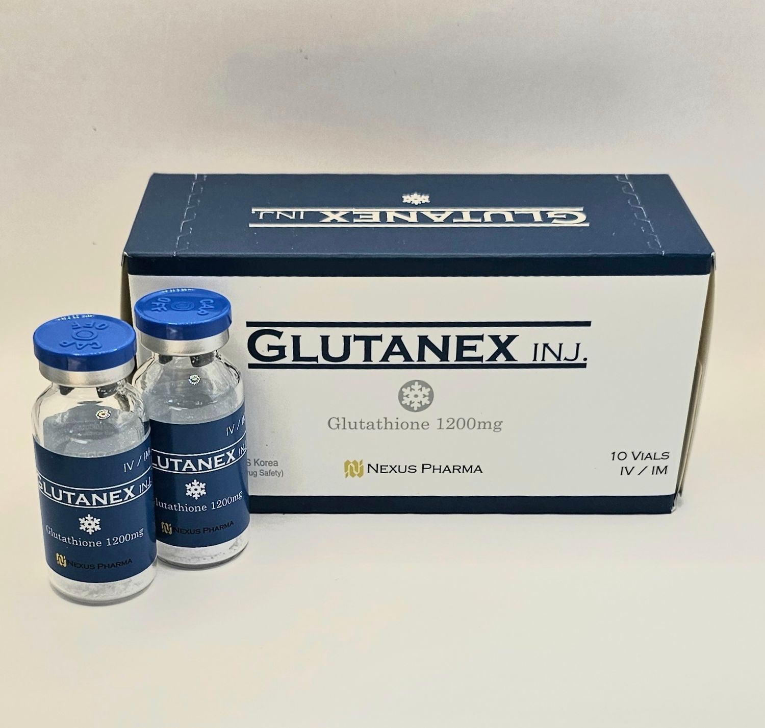 Glutathione Glutanex 1200mg two vials and box from Vitality Vitamin Vials