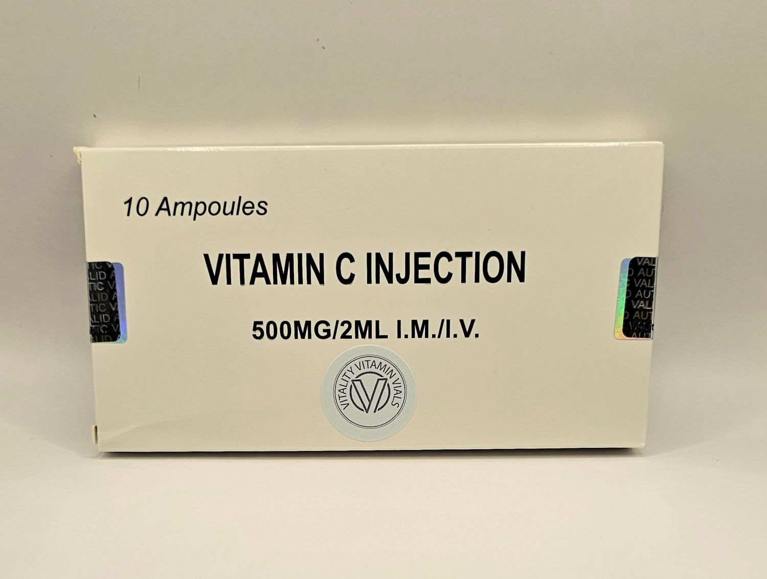Vitamin C 500mg 2mls single use ampoules box from Vitality Vitamin Vials