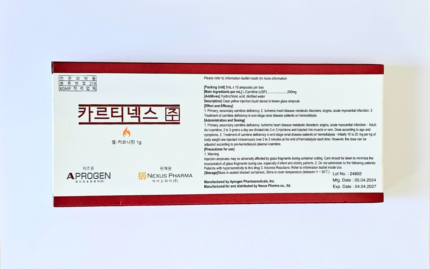 Cartinex L-Carnitine Ampoules for Injection for Vitamin Therapy