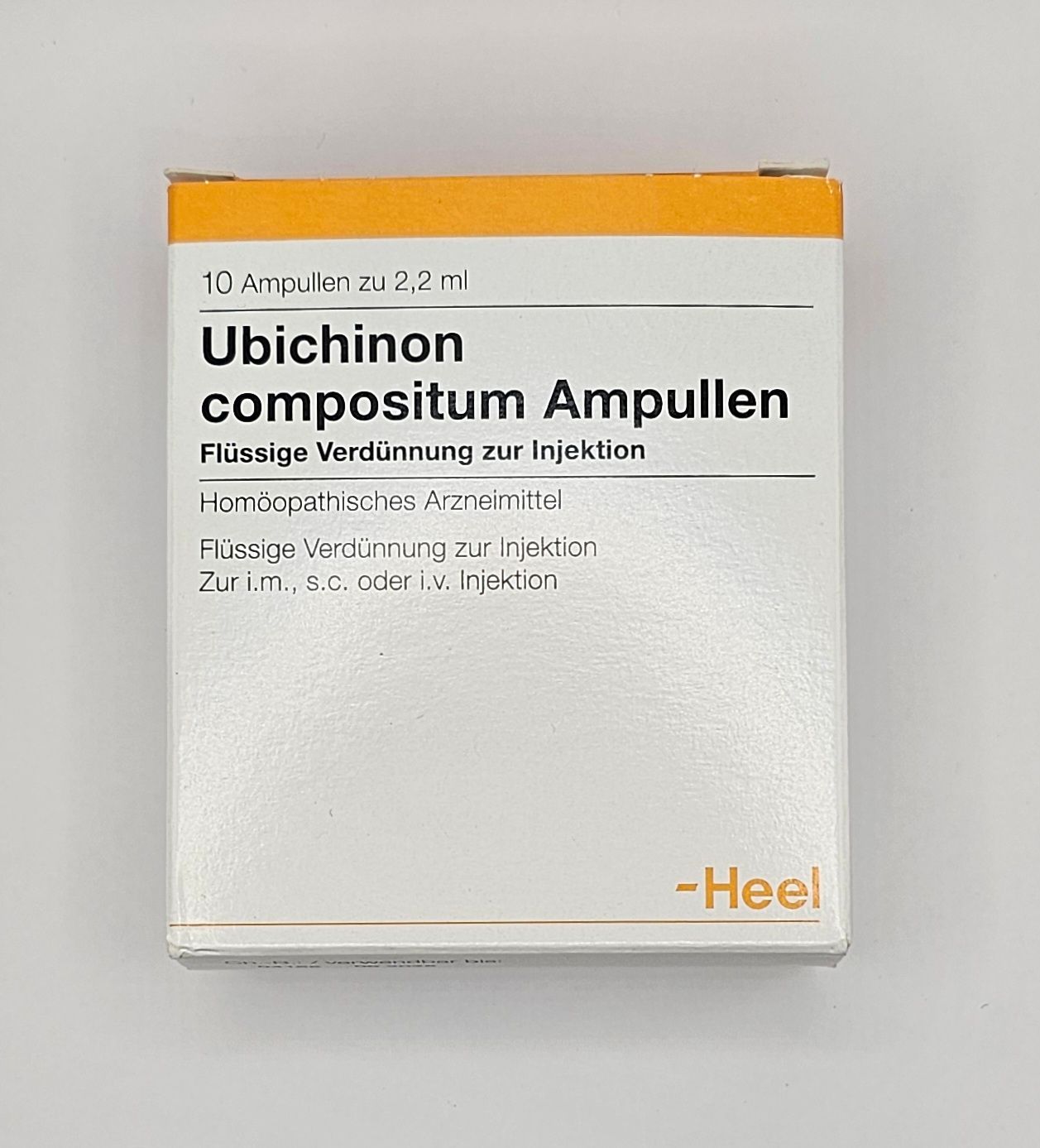 Coenzyme Q10 CoQ10 ubiquinone front box and five ampoules from Vitality Vitamin Vials