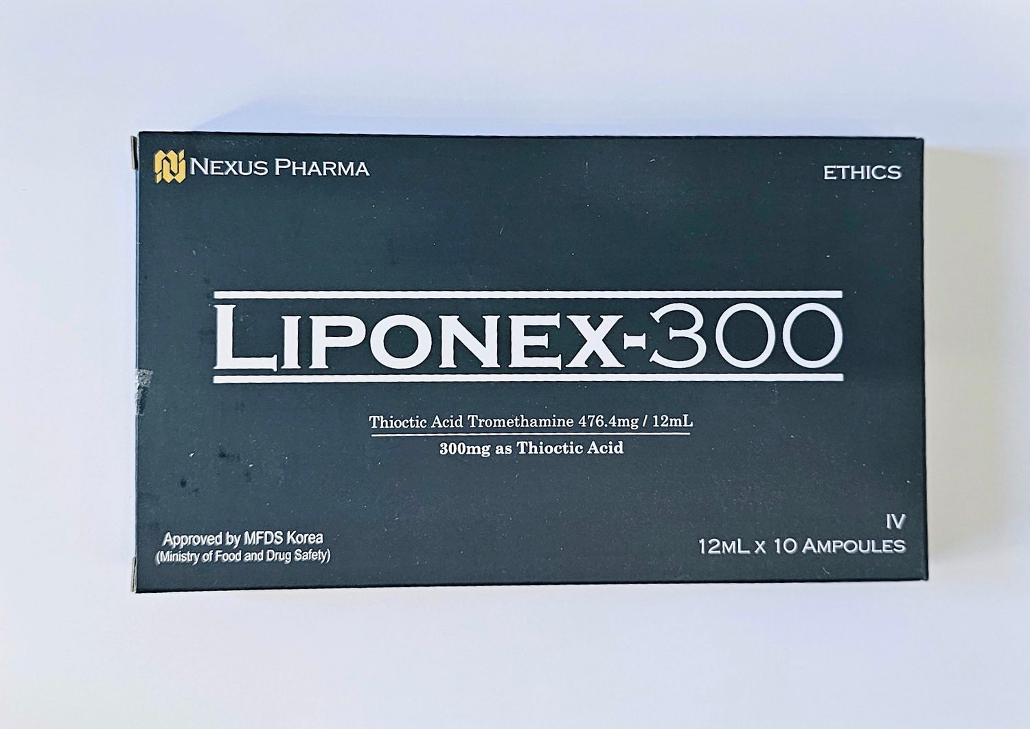 Liponex-300 thioctic acid front of box from Vitality Vitamin Vials