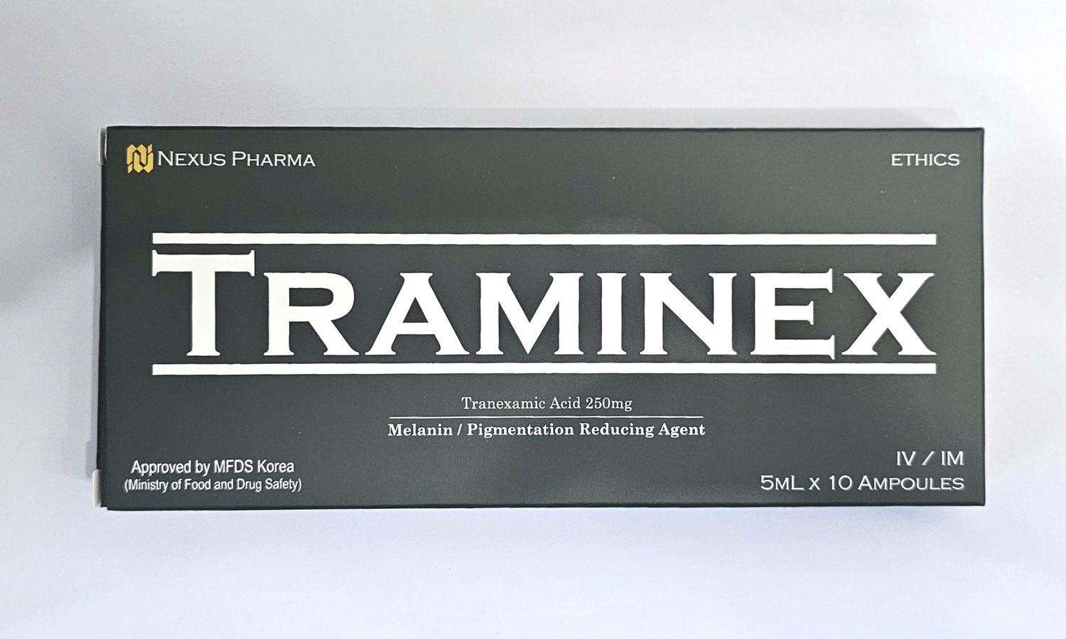 Traminex Tranexamic Acid front of box from Vitality Vitamin Vials