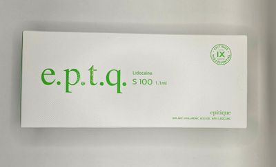 Front of EPTQ S100 dermal filler box from Vitality Vitamin Vials