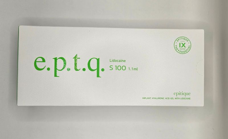 Front of EPTQ S100 dermal filler box from Vitality Vitamin Vials