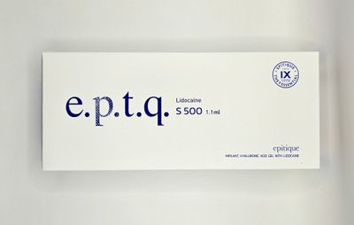 Front of EPTQ S500 dermal filler box from Vitality Vitamin Vials