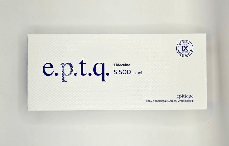 Front of EPTQ S500 dermal filler box from Vitality Vitamin Vials