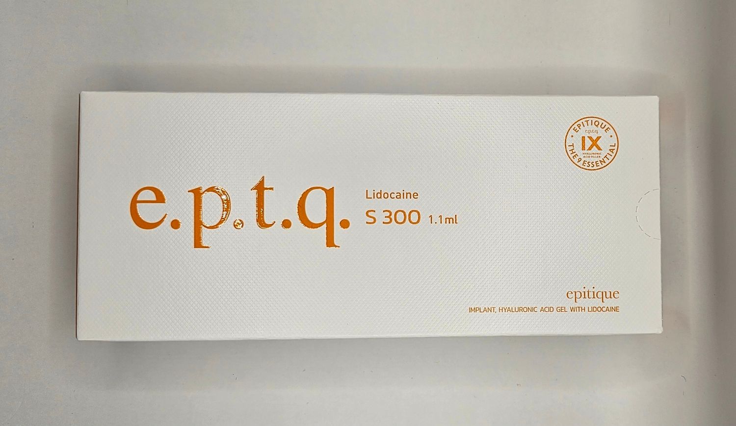 Front of EPTQ S300 dermal filler box from Vitality Vitamin Vials