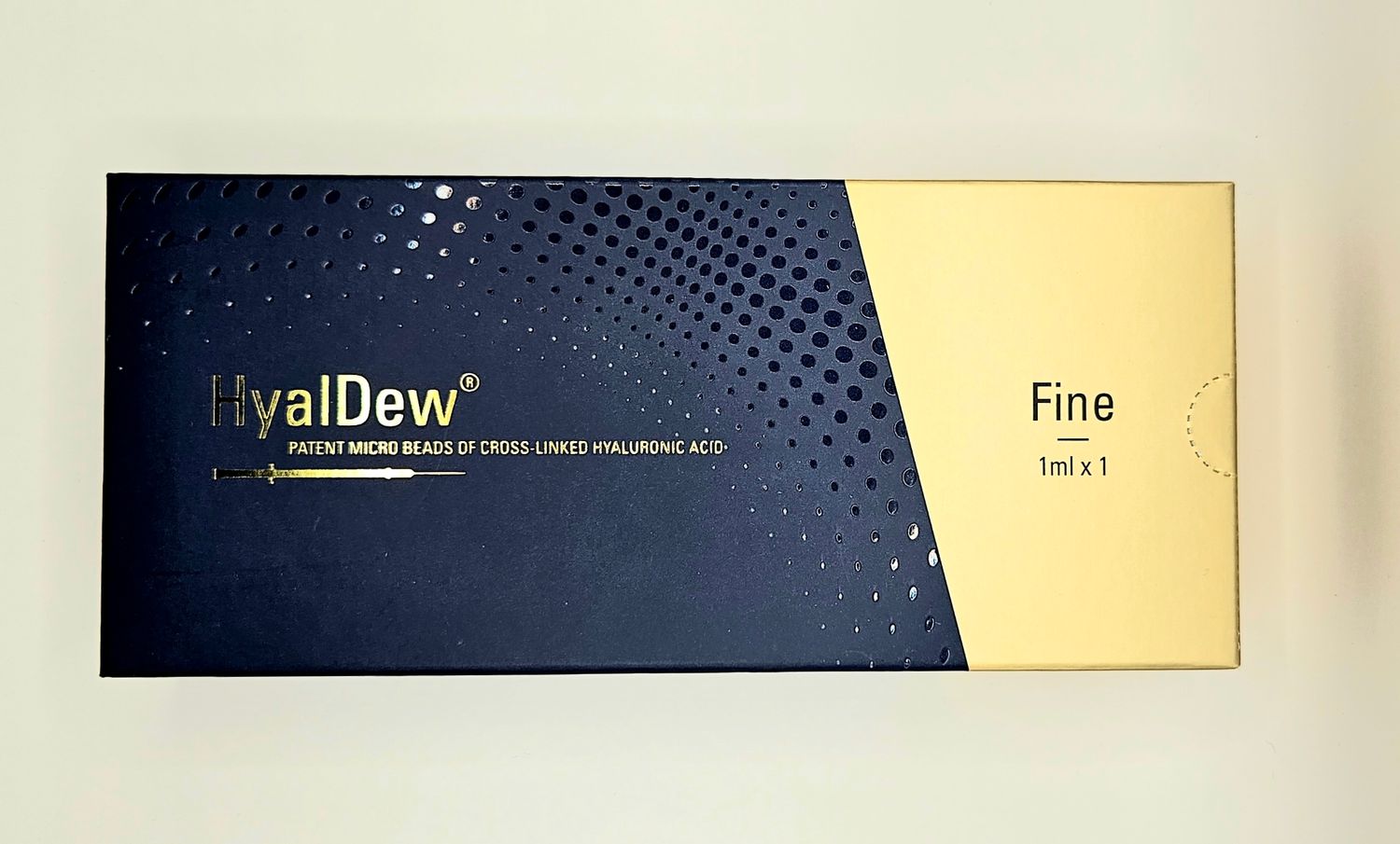 Front of HyalDew Fine dermal filler box from Vitality Vitamin Vials