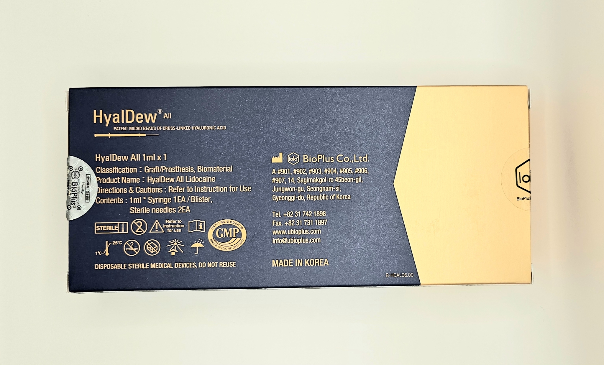 Front of HyalDew All dermal filler box from Vitality Vitamin Vials