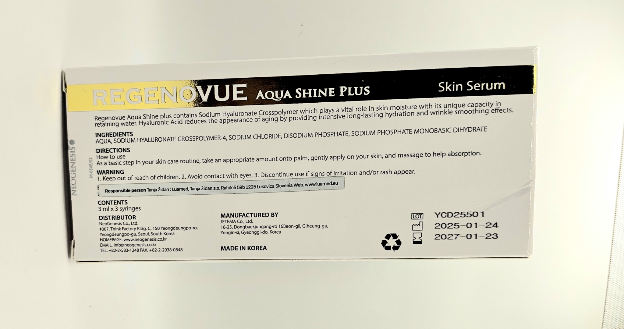 Regenovue Aqua Shine Plus front of box from Vitality Vitamin Vials