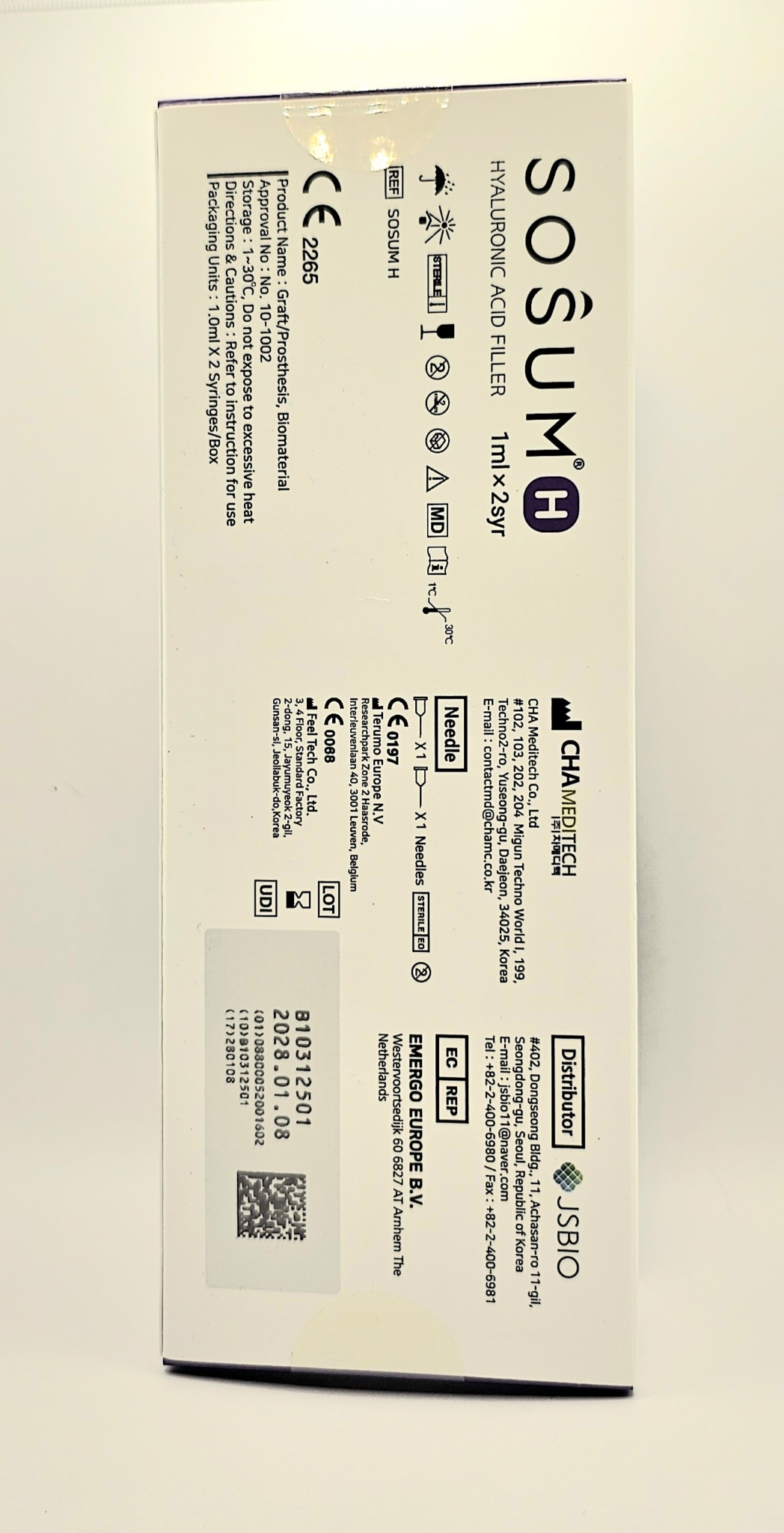 Sosum H lidocaine free front of box from Vitality Vitamin Vials