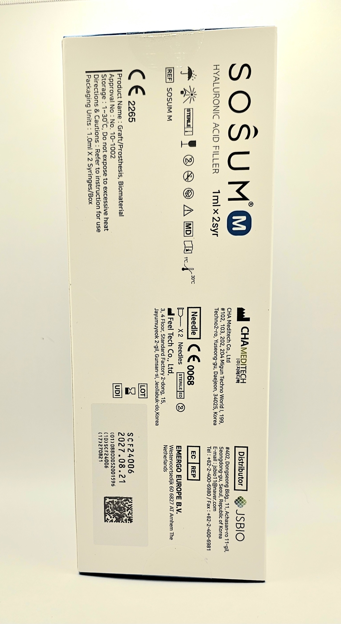 Sosum M lidocaine free front of box from Vitality Vitamin Vials