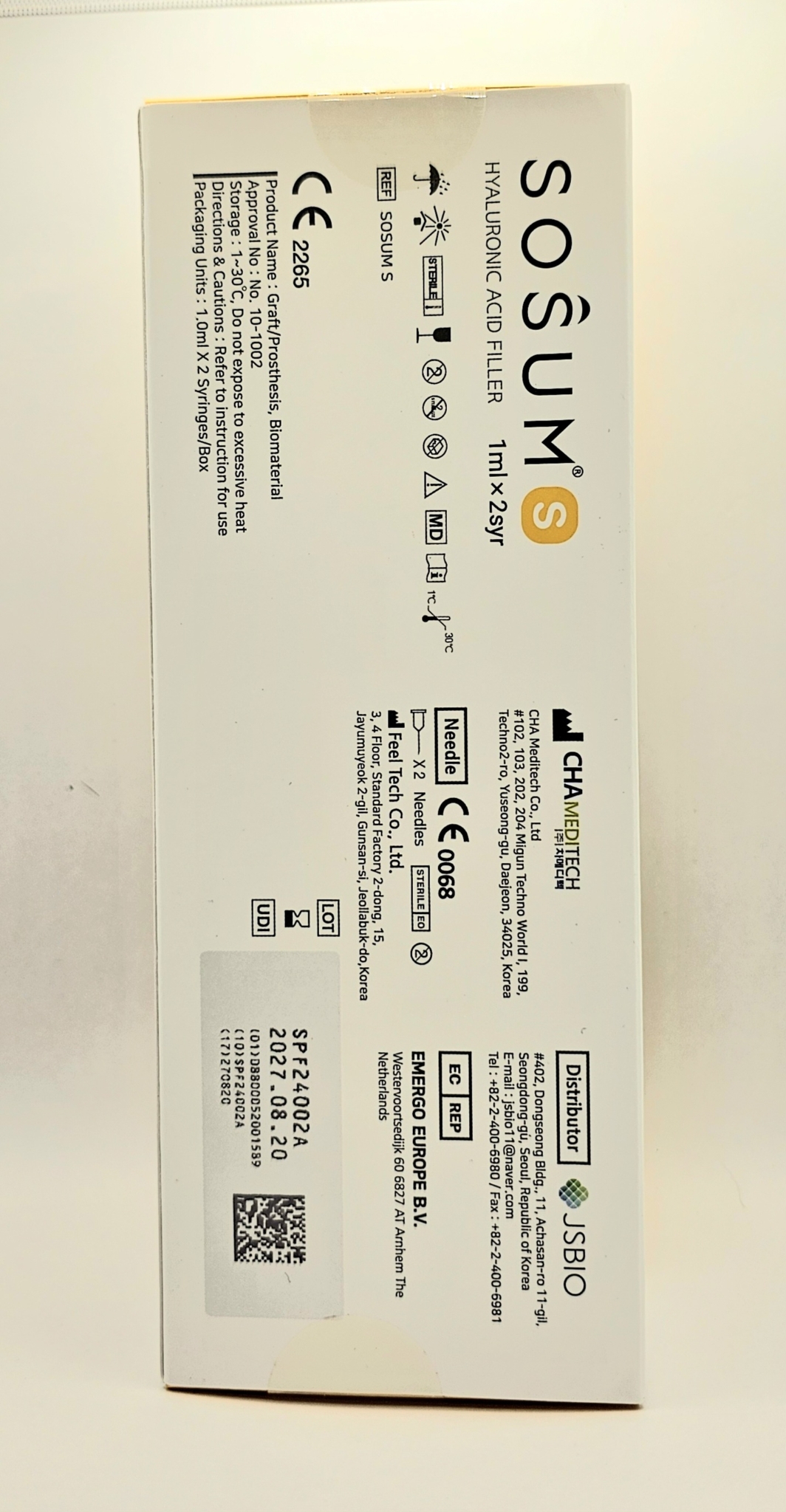 Sosum S lidocaine free front of box from Vitality Vitamin Vials