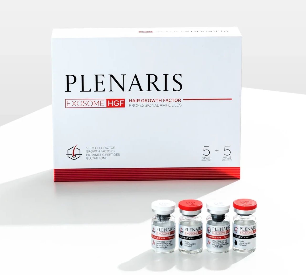 Plenaris Exosome Hair Growth Factor Box with four vials from Vitality Vitamin Vials