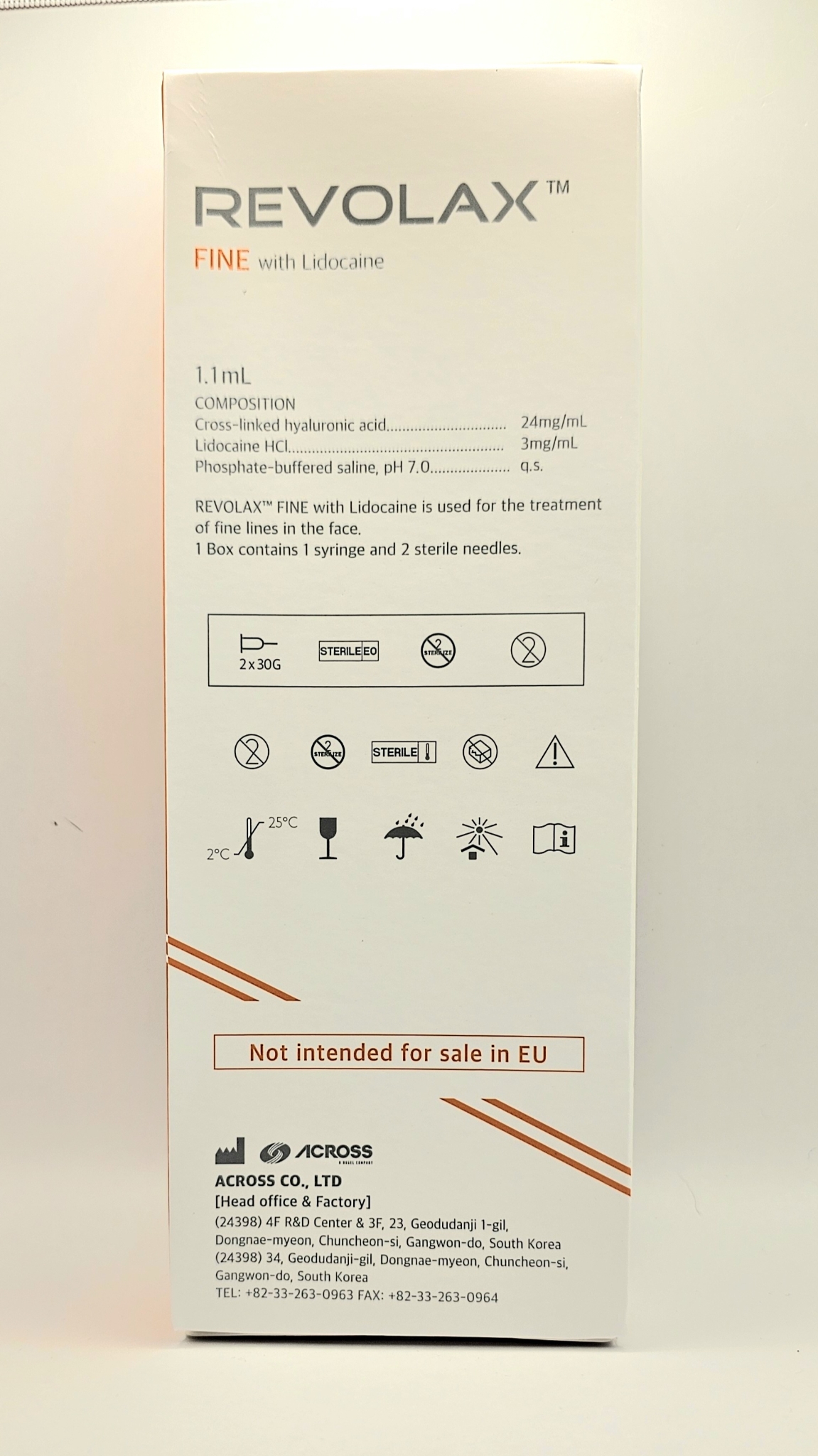 Revolax Fine with lidocaine front of box from Vitality Vitamin Vials