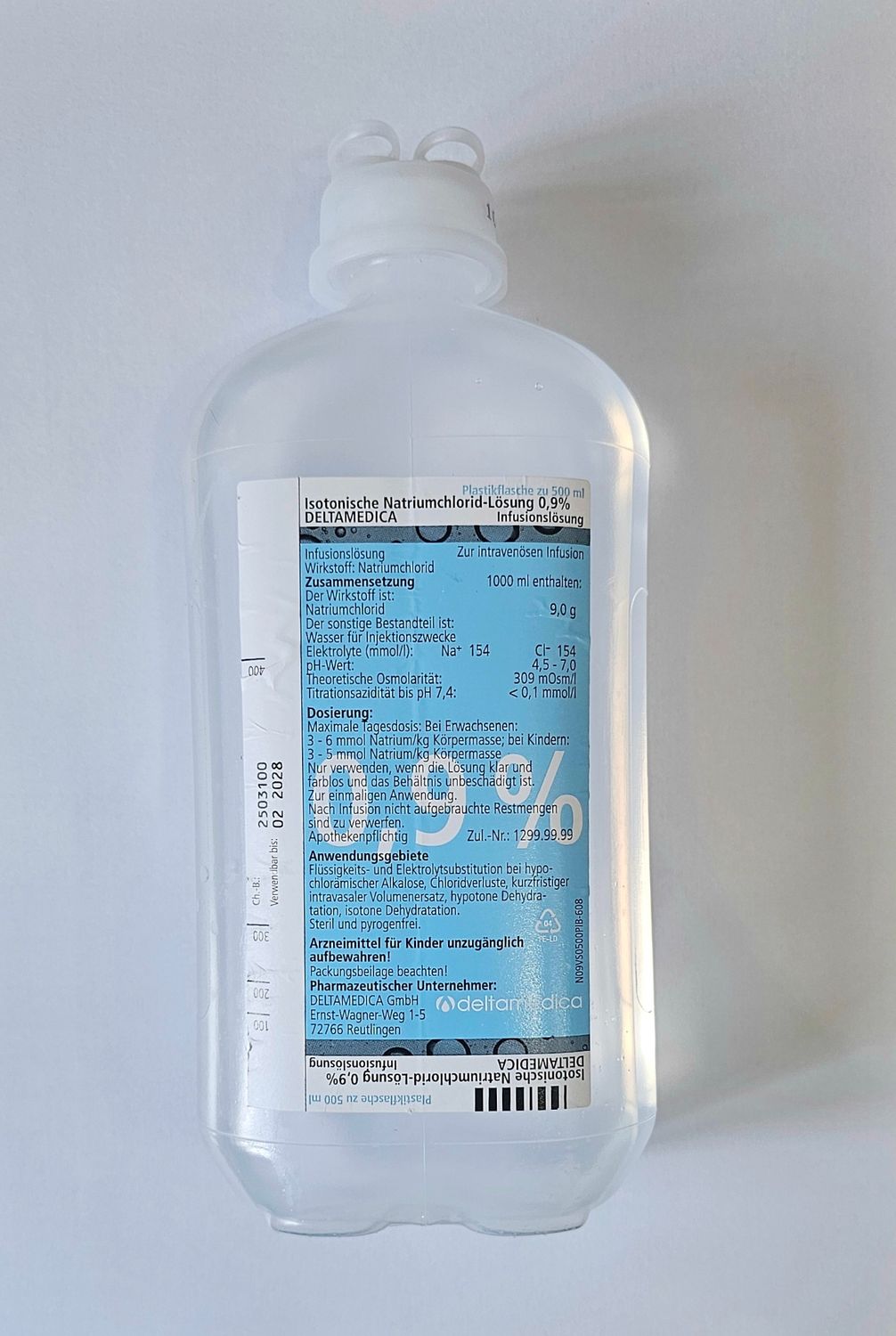 500ml Normal Saline Solution 0.9% NaCl IV drip bottle ready for use from Vitality Vitamin Vials