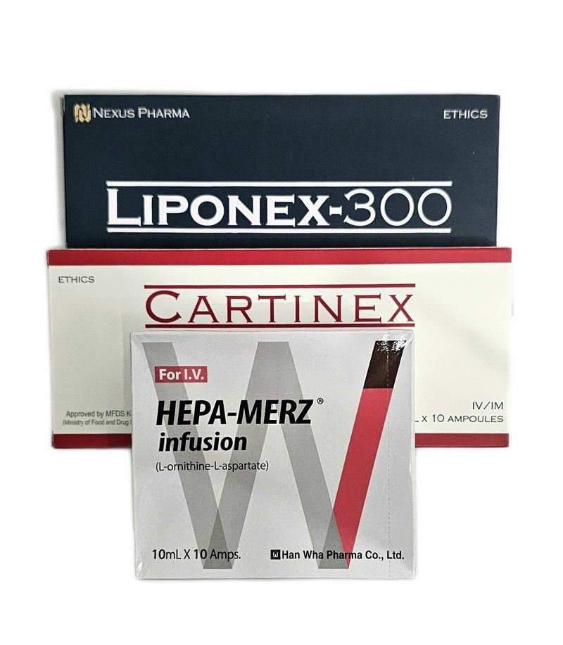 Skinny IV Drip Kit products of Liponex, Cartinex and Hepa Mertz LOLA from Vitality Vitamin Vials