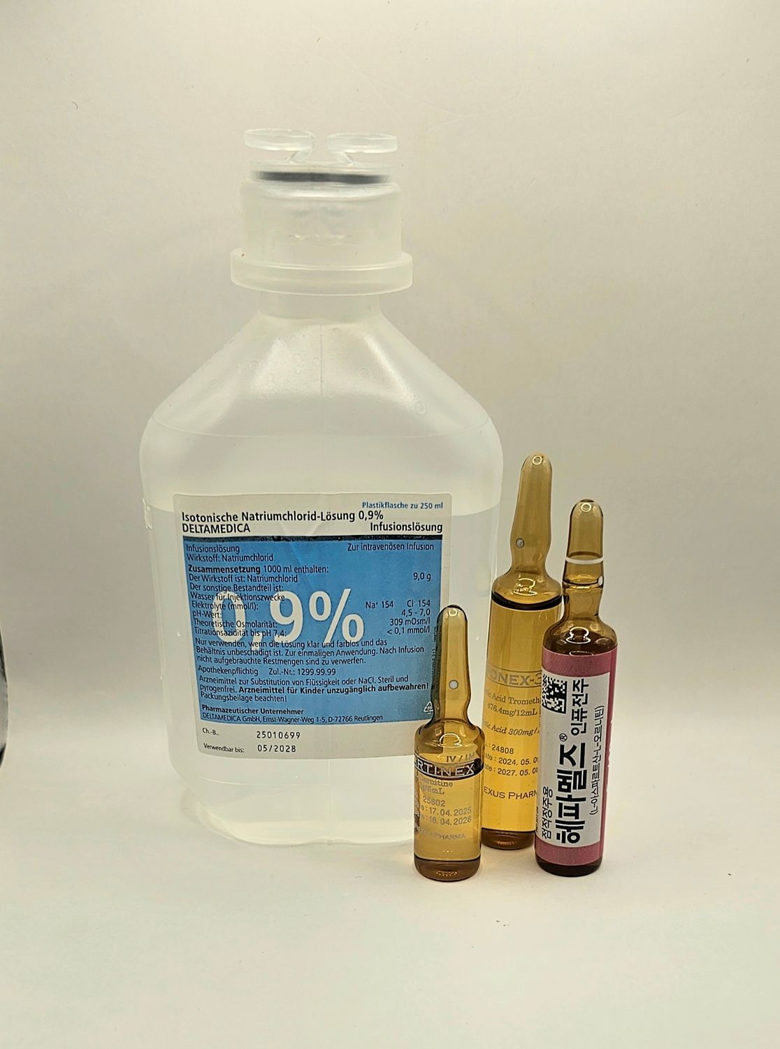 Skinny IV Drip Kit products of Liponex, Cartinex and Hepa Mertz LOLA with 250ml saline bottle from Vitality Vitamin Vials