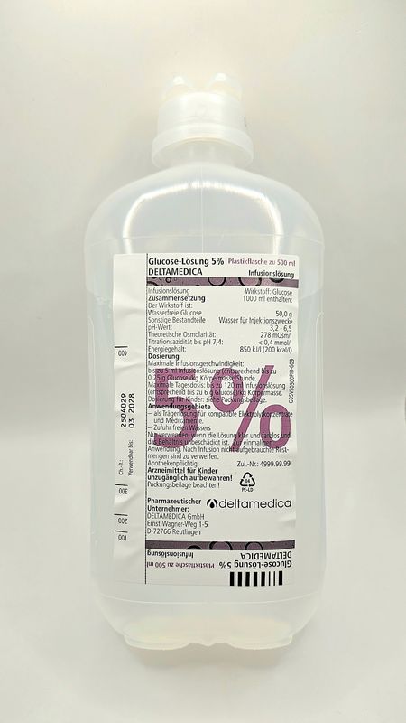Glucose Solution 5% 500ml Bottle from Vitality Vitamin Vials