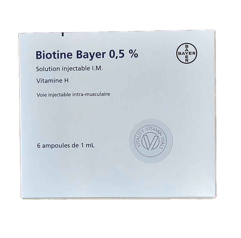 Biotin B7 Bayer 1ml 0.5% front of box from Vitality Vitamin Vials