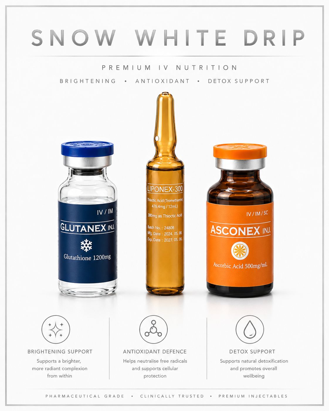Snow White Drip Kit Overview from Vitality Vitamin Vials