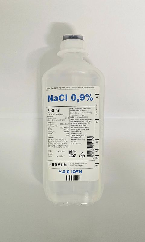 500ml Sodium Chloride Normal Saline Solution 0.9% Drip Bottle by Braun from Vitality Vitamin Vials